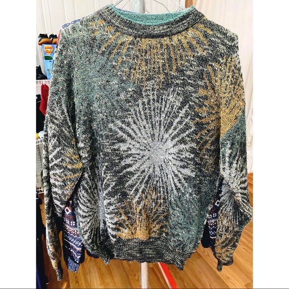 Vintage 90s Cambio Italia Wool Blend Star Burst Design Pullover Sweater Size XL - Picture 2 of 5